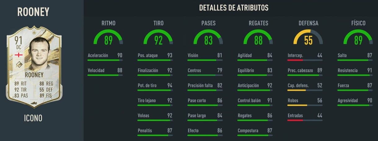 Stats in game Rooney Icono Prime FIFA 23 Ultimate Team