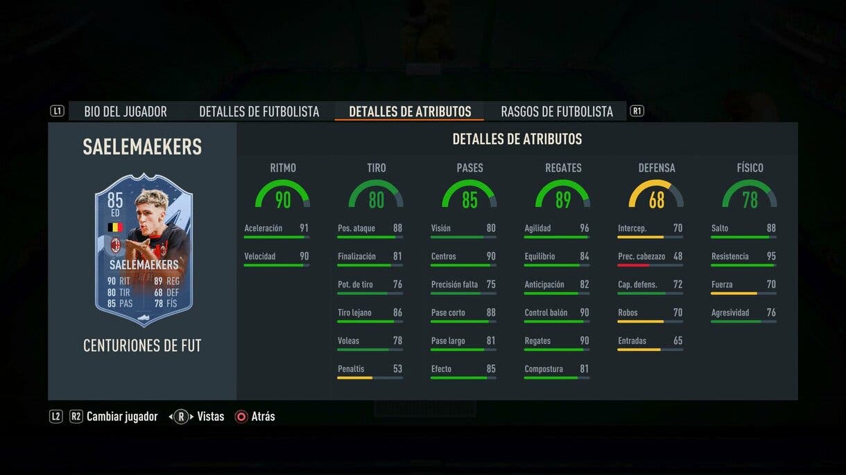 Stats in game Saelemaekers Centurions FIFA 23 Ultimate Team