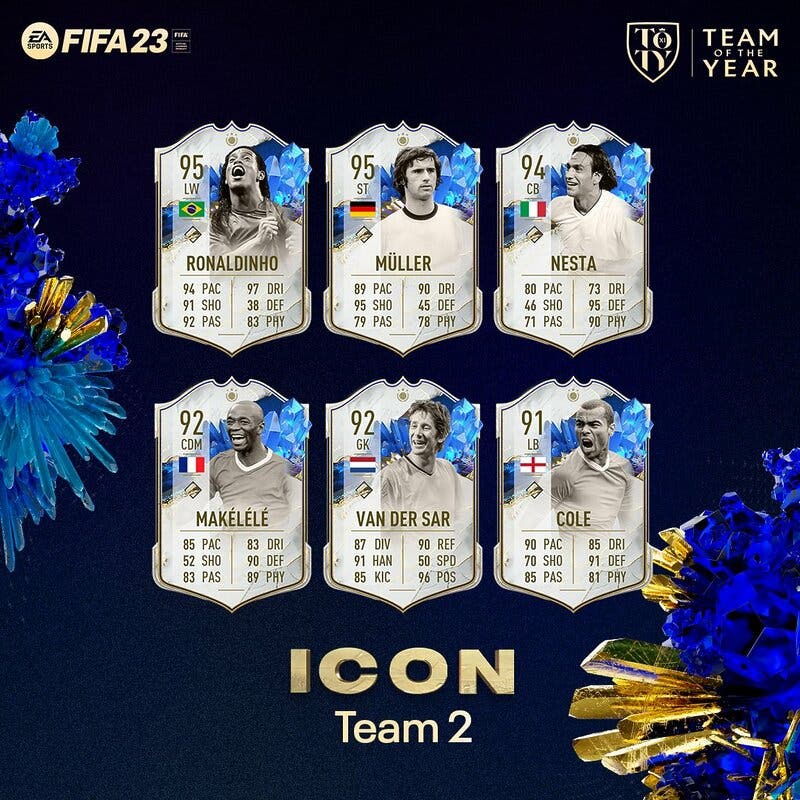 Todas las cartas del segundo equipo de Iconos del TOTY FIFA 23 Ultimate Team