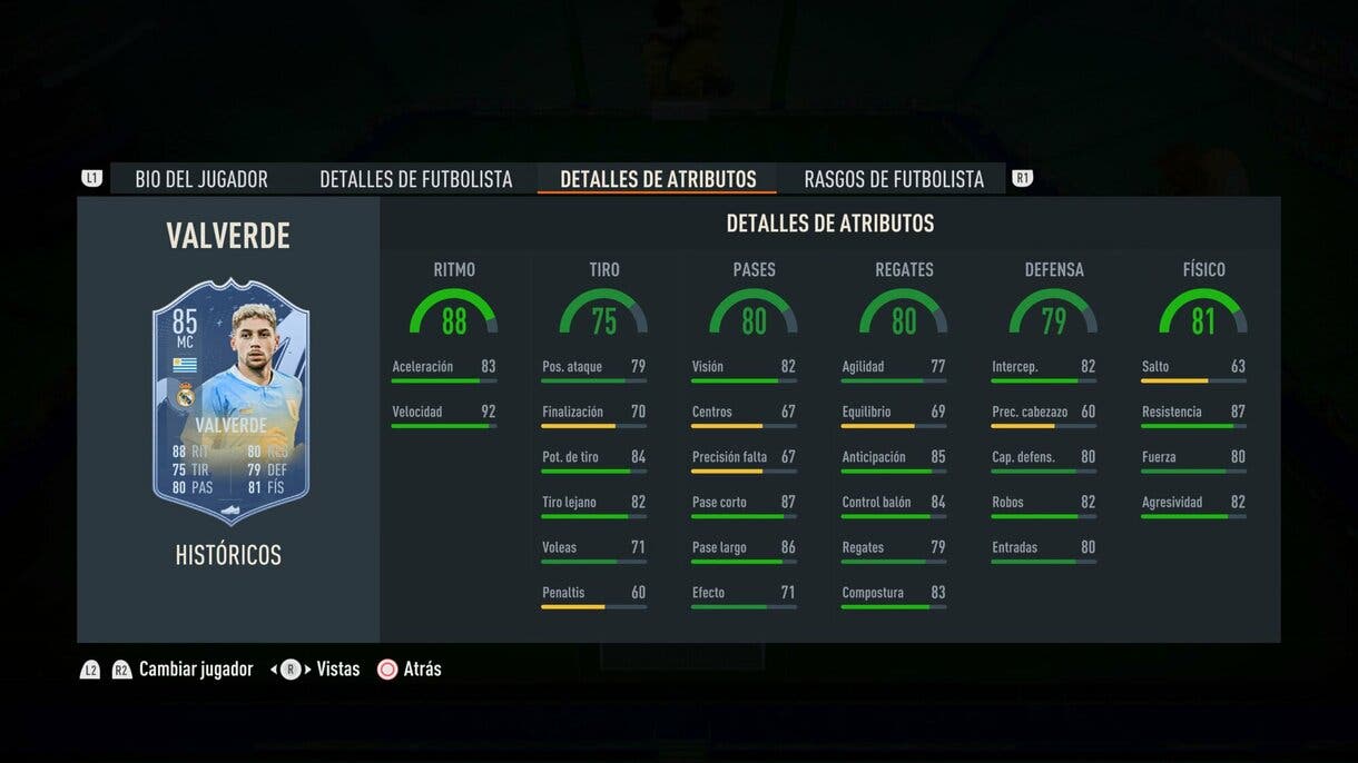 Stats in game Valverde Históricos 85 FIFA 23 Ultimate Team