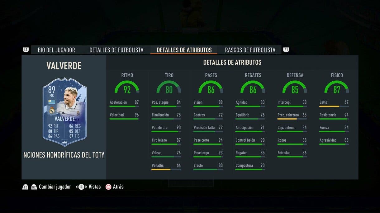 Stats in game Valverde Menciones Honoríficas del TOTY FIFA 23 Ultimate Team