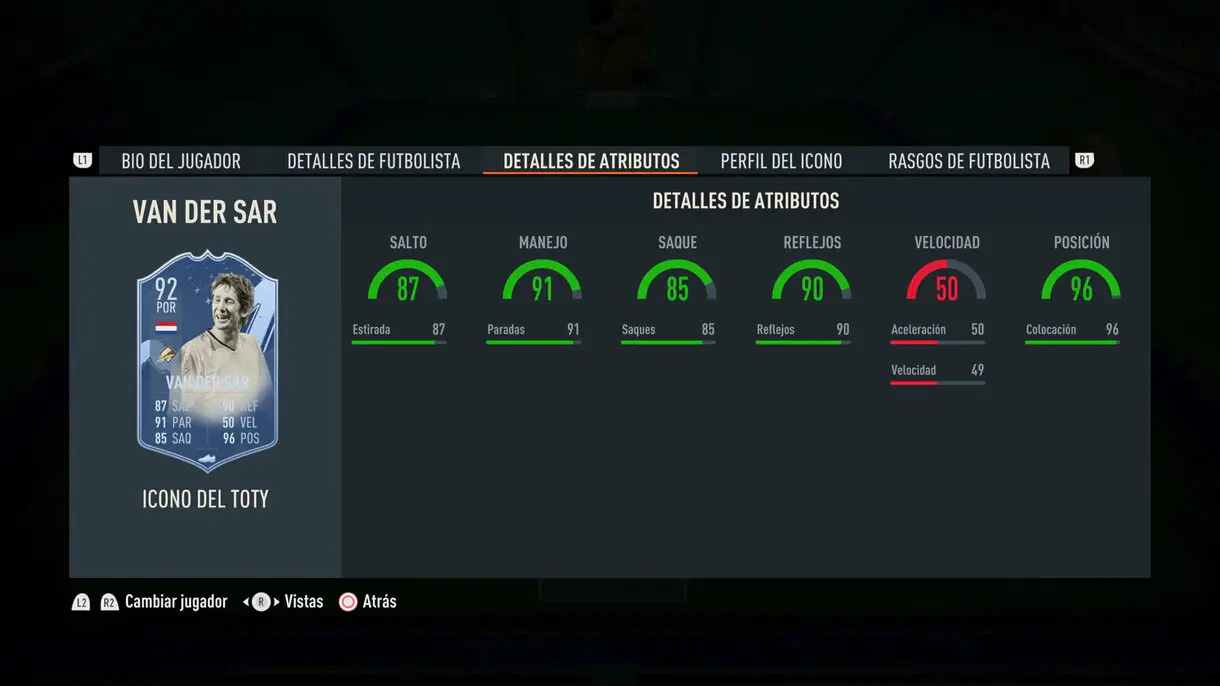 Stats in game Van der sar Icono del TOTY FIFA 23 Ultimate Team