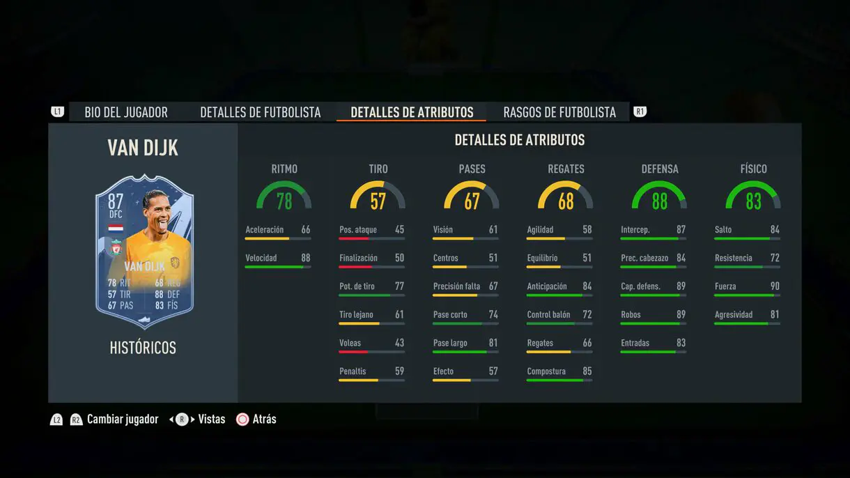 Stats in game Van Dijk Históricos 87 FIFA 23 Ultimate Team