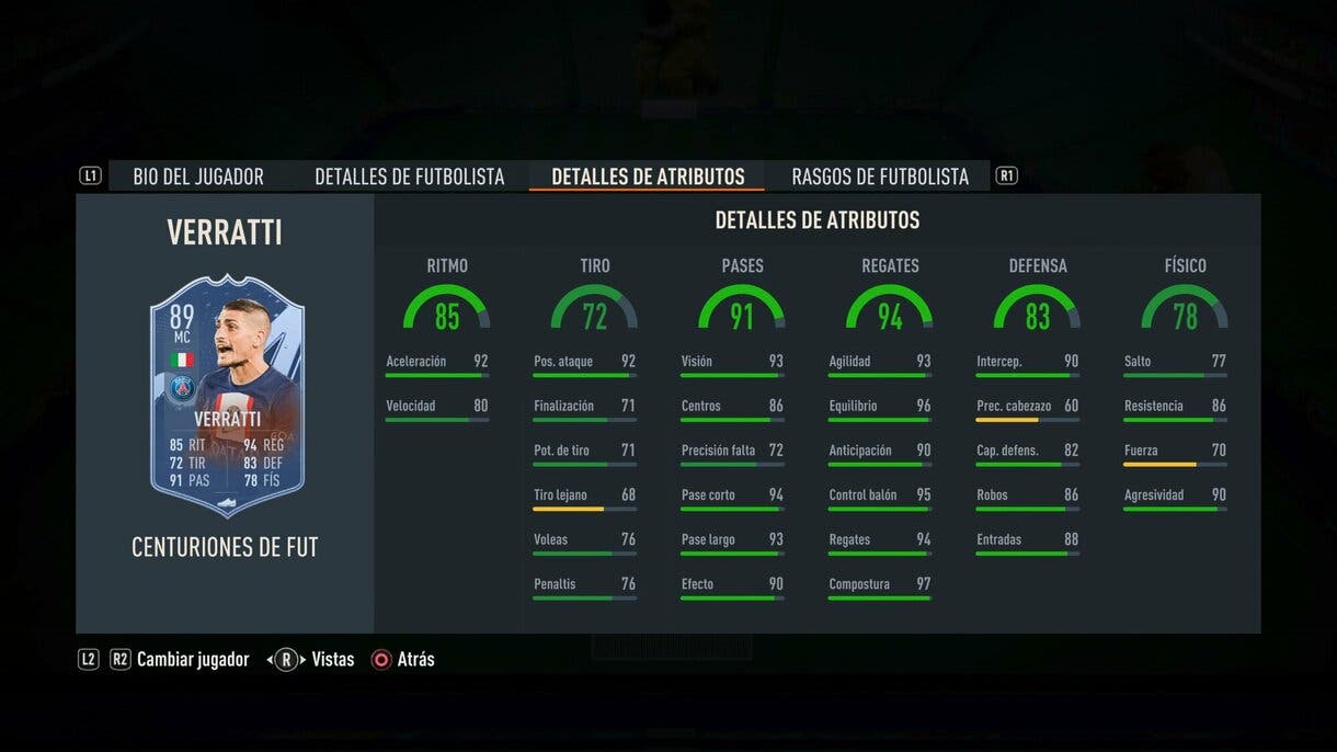 Stats in game Verratti Centurions FIFA 23 Ultimate Team