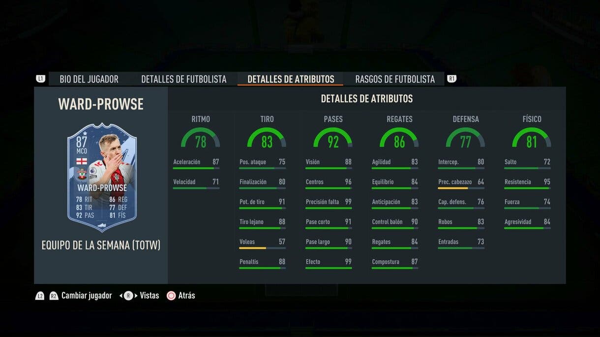 Stats in game Ward-Prowse IF FIFA 23 Ultimate Team