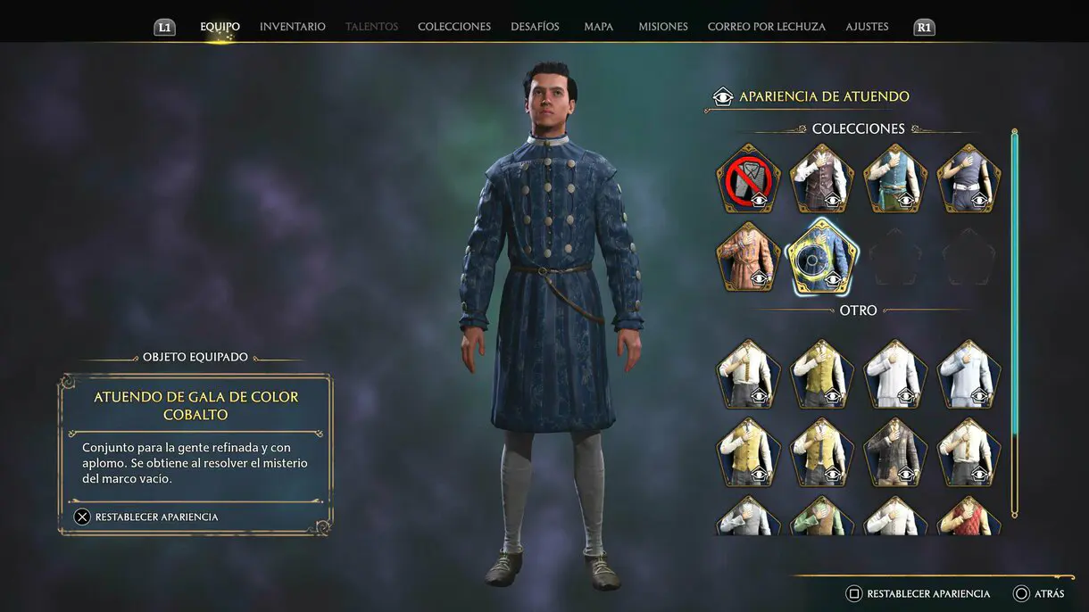 Atuendo de gala de color cobalto de Hogwarts Legacy
