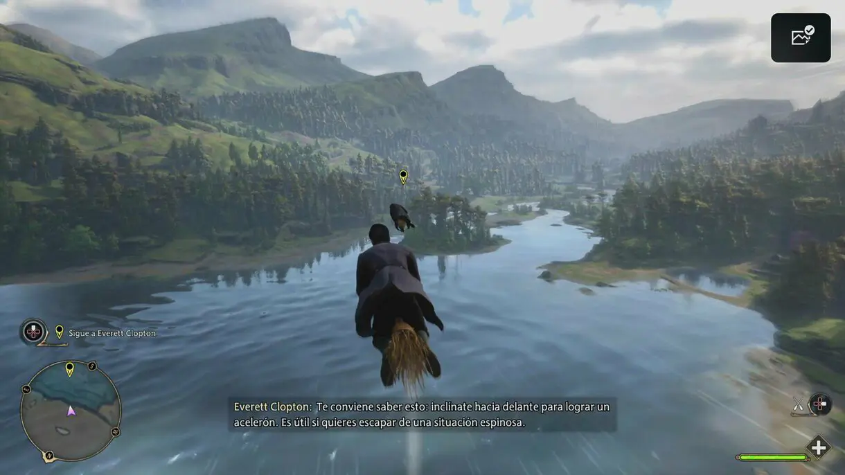 Volando en escoba en Hogwarts Legacy