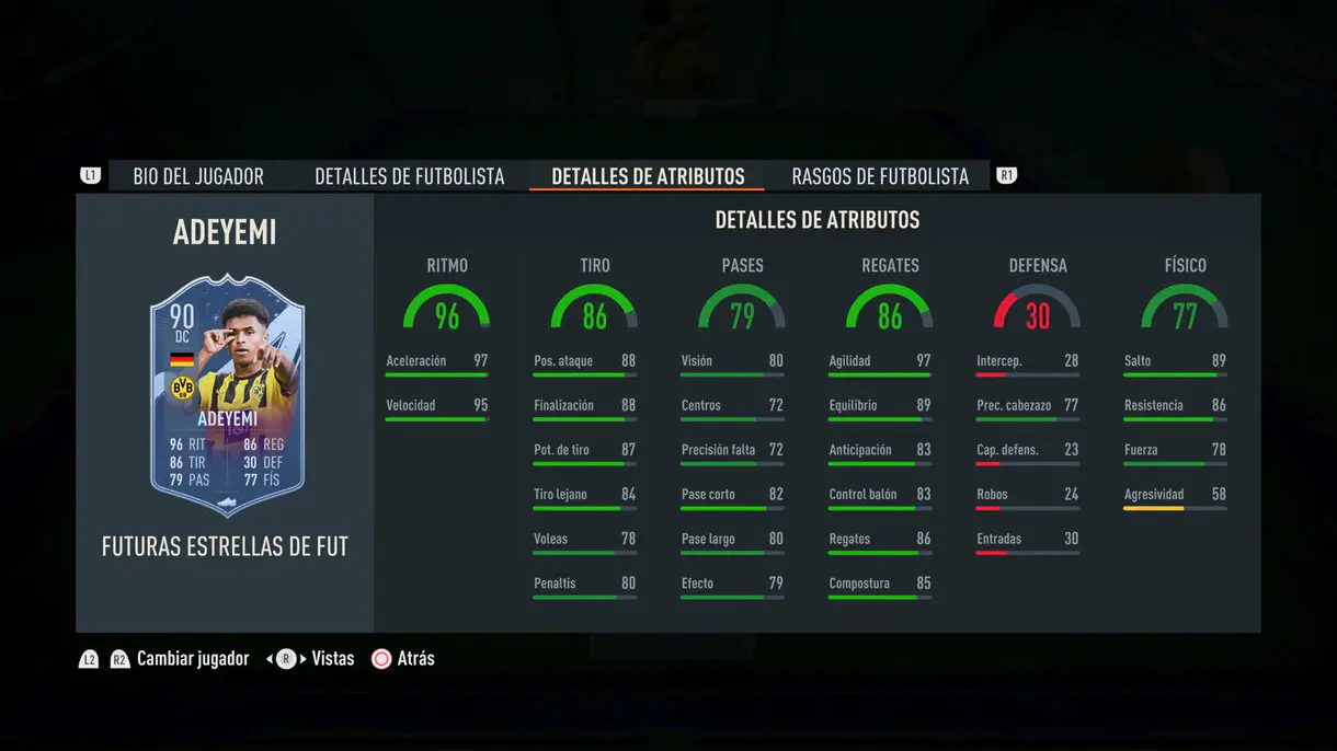 Stats in game Adeyemi Future Stars FIFA 23 Ultimate Team