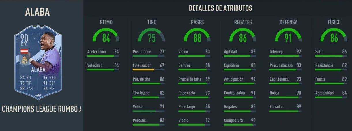 Stats in game Alaba RTTF 90 FIFA 23 Ultimate Team