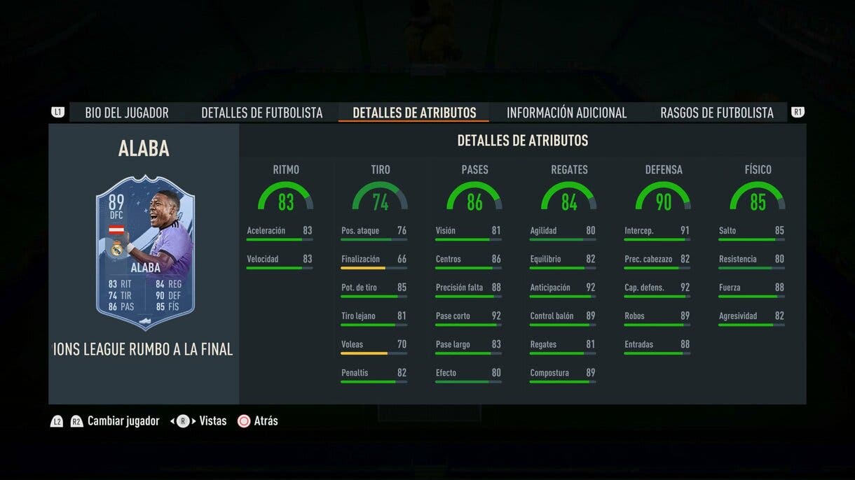 Stats in game Alaba RTTF FIFA 23 Ultimate Team
