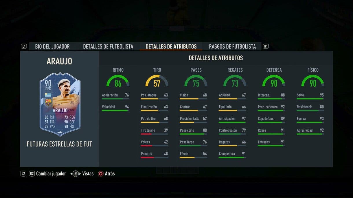 Stats in game Araujo Future Stars FIFA 23 Ultimate Team