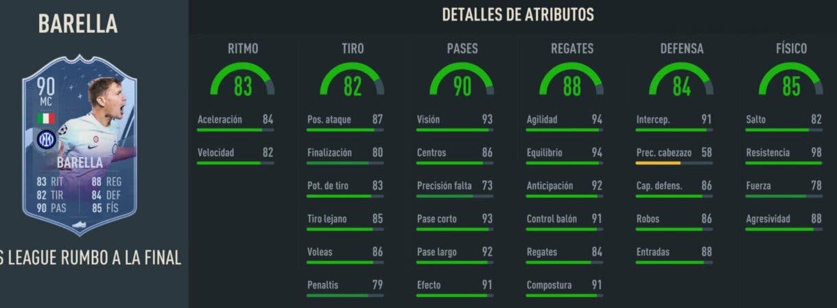 Stats in game Barella RTTF 90 FIFA 23 Ultimate Team