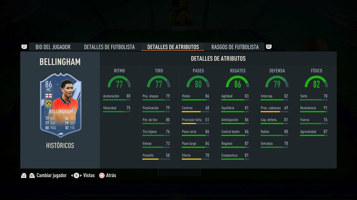 Stats in game Bellingham Históricos 86 FIFA 23 Ultimate Team
