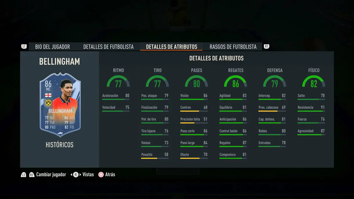 Stats in game Bellingham Históricos 86 FIFA 23 Ultimate Team