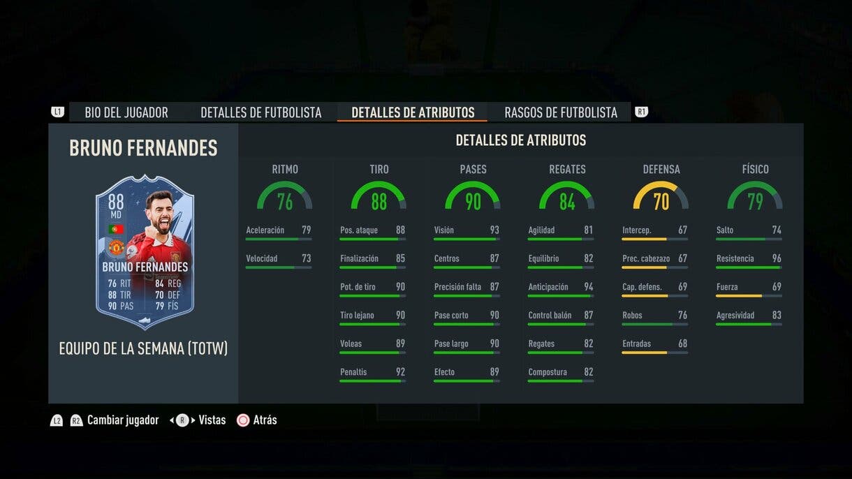 Stats in game Bruno Fernandes IF FIFA 23 Ultimate Team