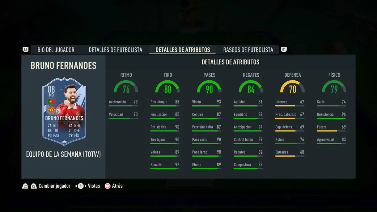 Stats in game Bruno Fernandes IF FIFA 23 Ultimate Team