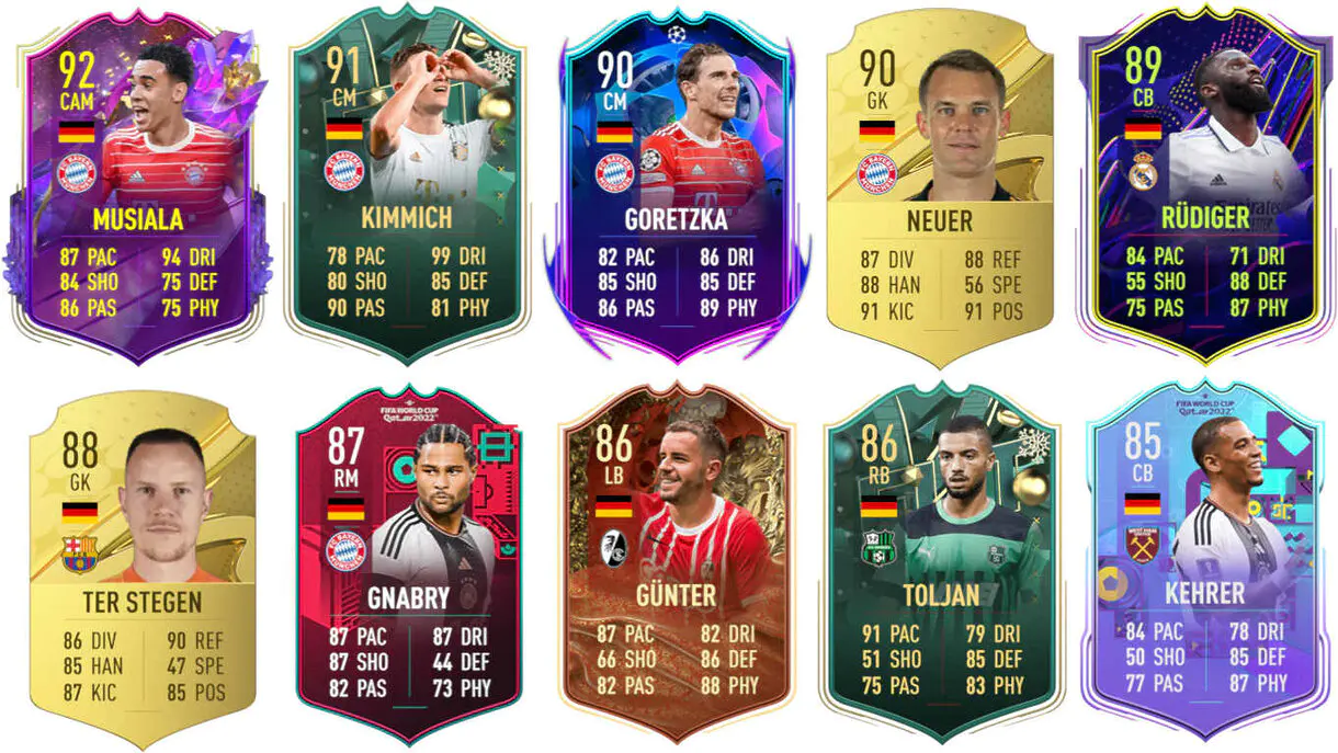 Ejemplos cartas competitivas Alemania FIFA 23 Ultimate Team