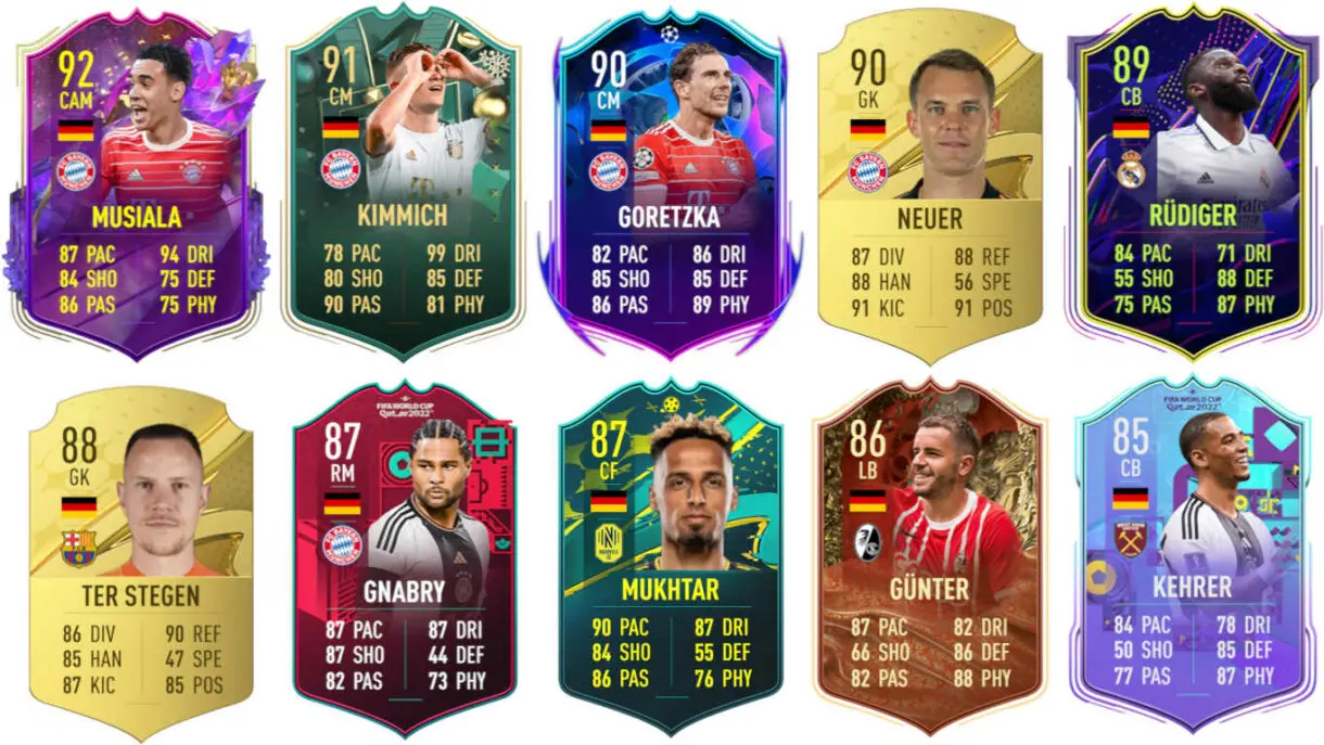 Ejemplos cartas competitivas Alemania FIFA 23 Ultimate Team
