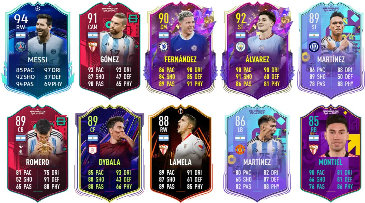 Ejemplo cartas competitivas Argentina FIFA 23 Ultimate Team
