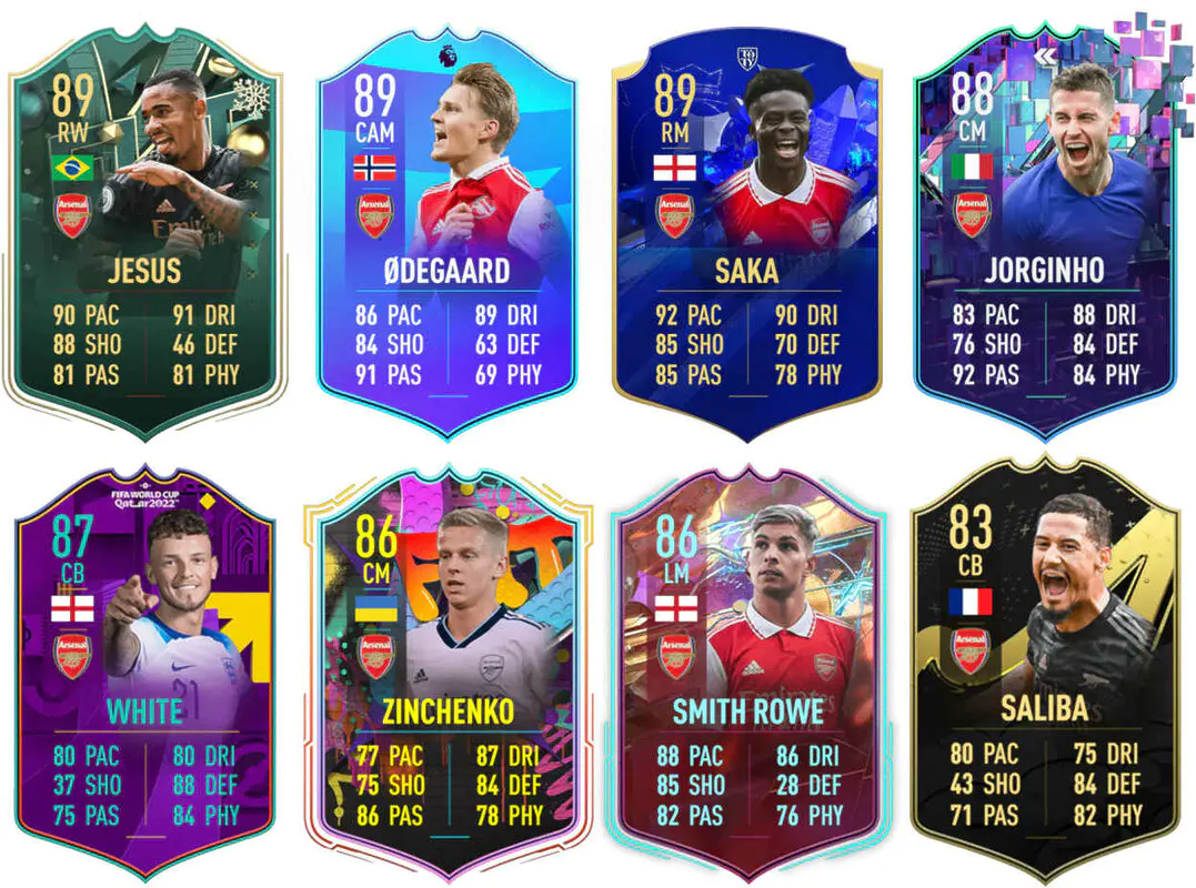Ejemplos cartas competitivas Arsenal FIFA 23 Ultimate Team