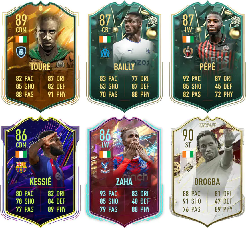 Ejemplos cartas competitivas Costa de Marfil FIFA 23 Ultimate Team