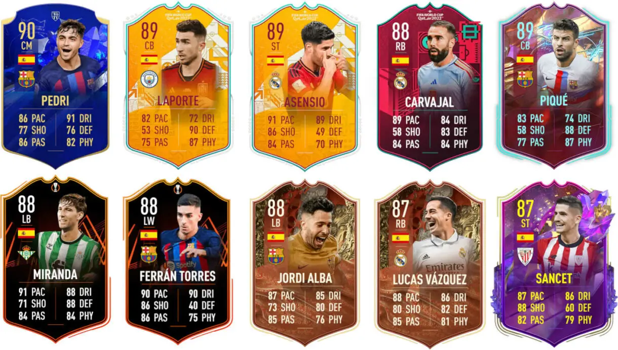Ejemplos versiones especiales competitivas España FIFA 23 Ultimate Team