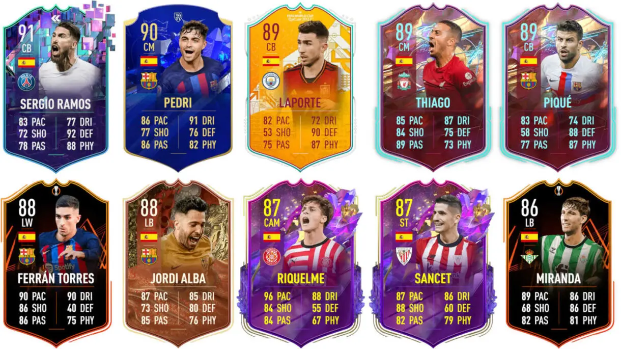 Ejemplos versiones especiales competitivas España FIFA 23 Ultimate Team