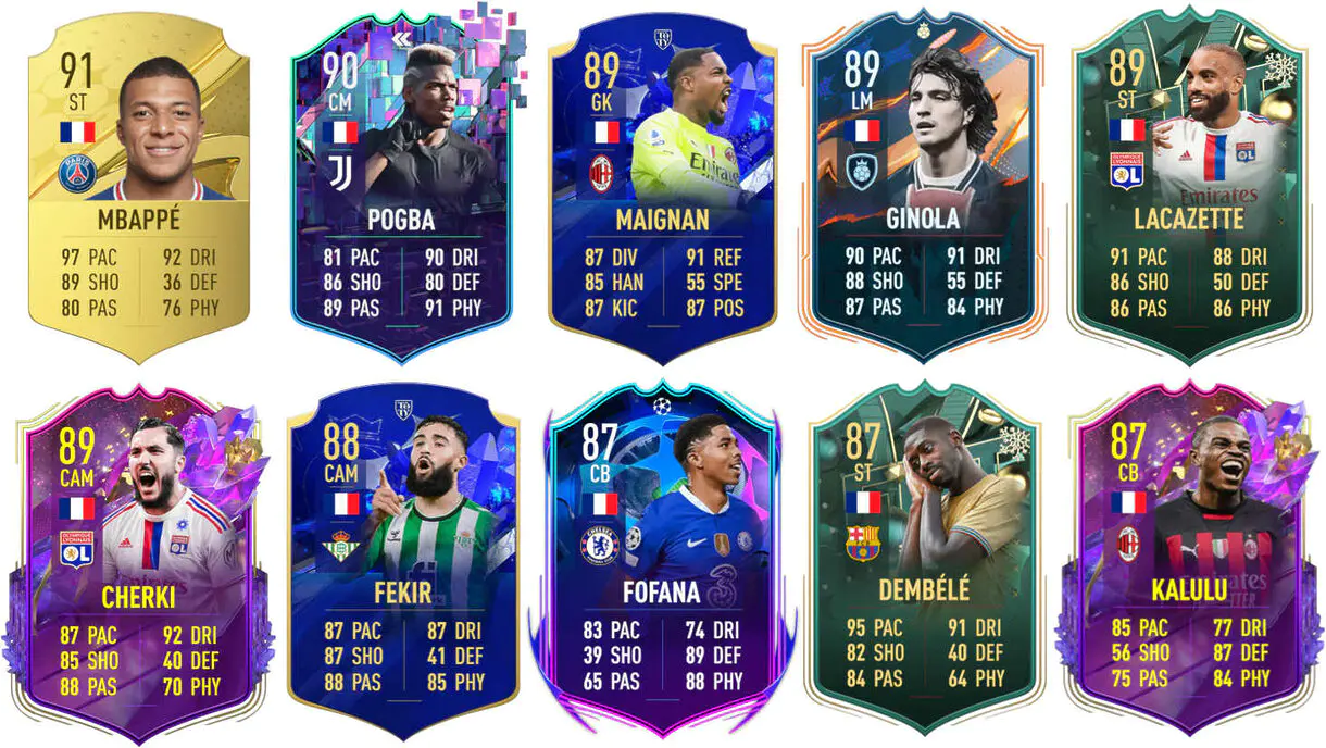 Ejemplos cartas competitivas Francia FIFA 23 Ultimate Team