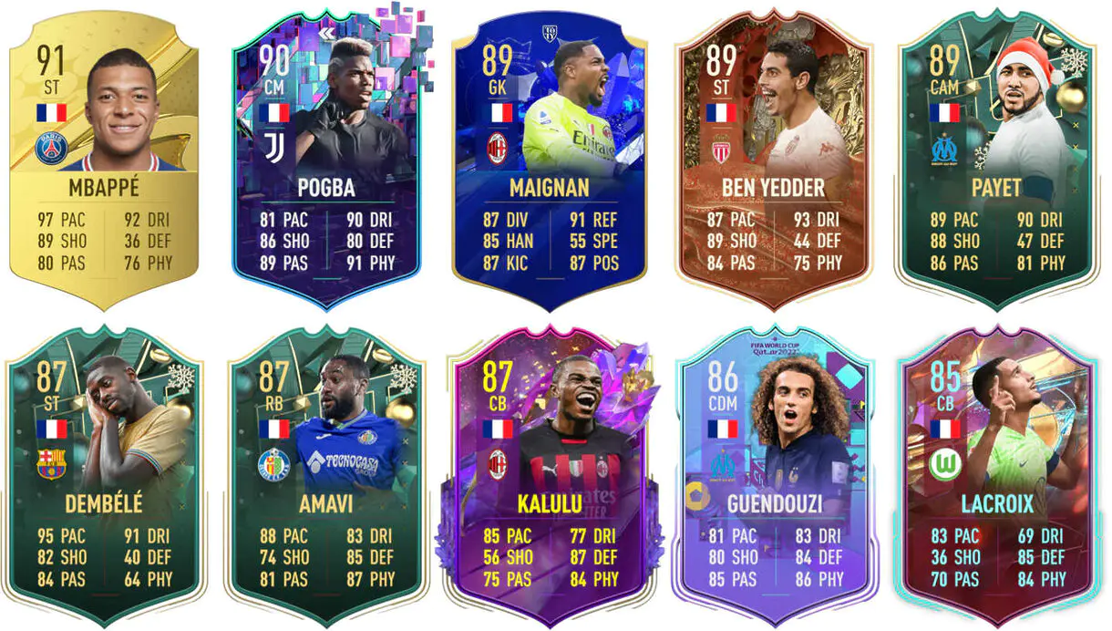Ejemplos cartas competitivas Francia FIFA 23 Ultimate Team