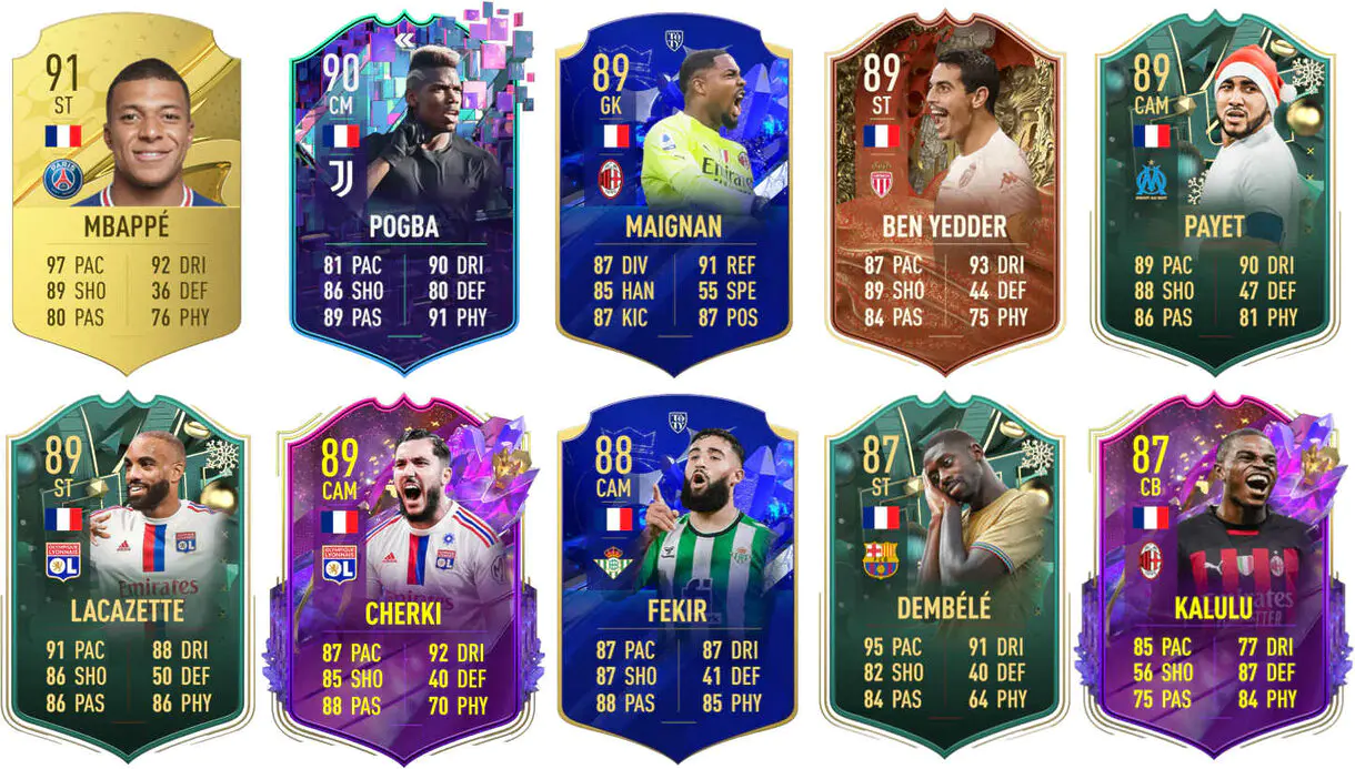Ejemplos cartas competitivas Francia FIFA 23 Ultimate Team