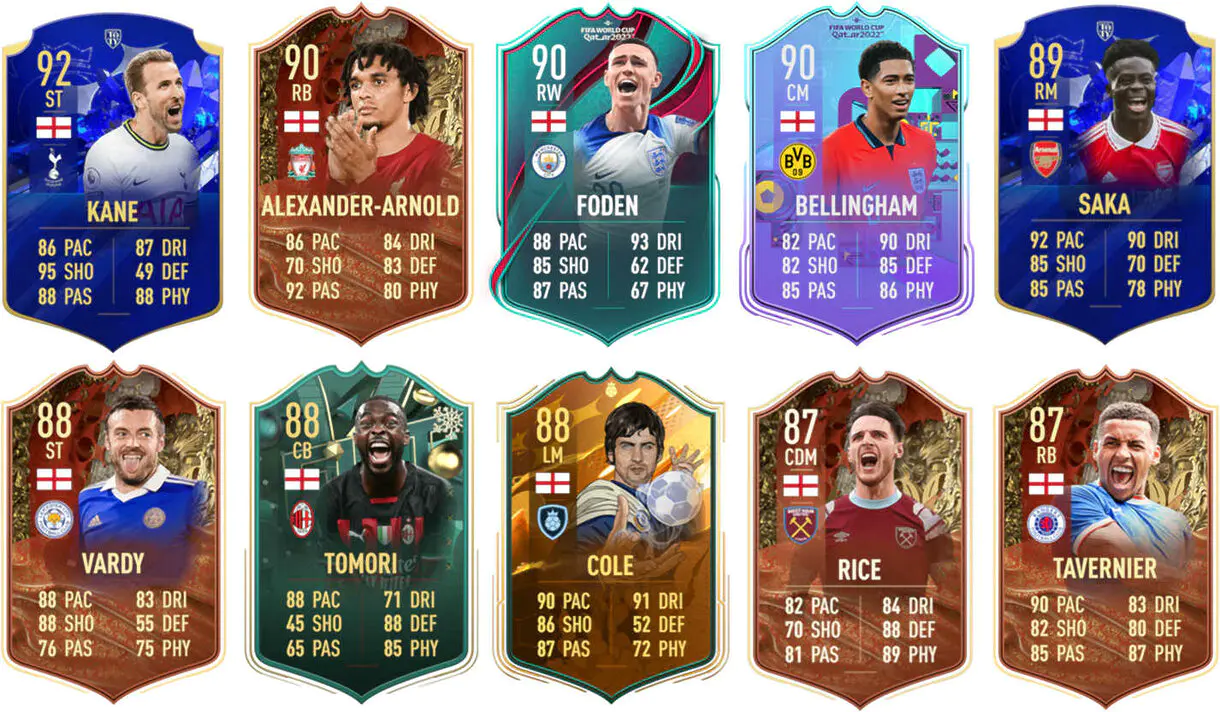 Ejemplos cartas competitivas Inglaterra FIFA 23 Ultimate Team