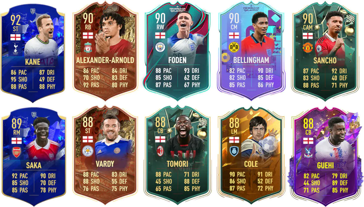 Ejemplos cartas competitivas Inglaterra FIFA 23 Ultimate Team
