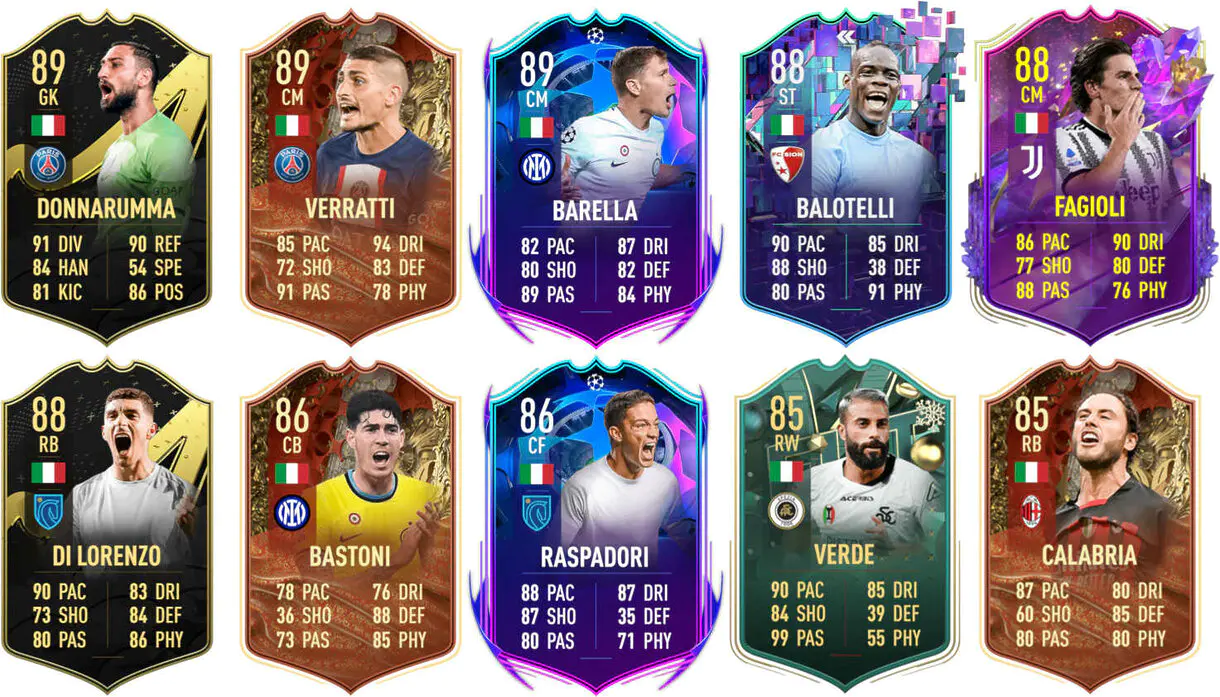 Ejemplos cartas competitivas Italia FIFA 23 Ultimate Team