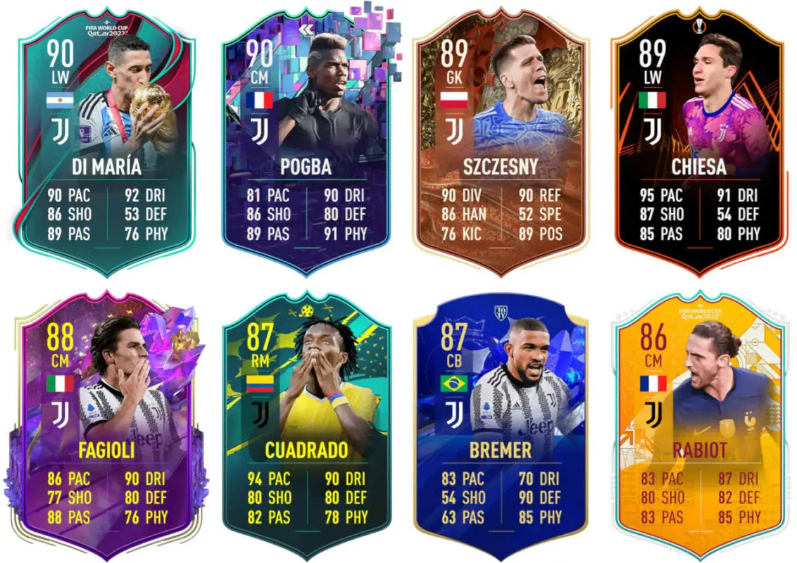 Ejemplos versiones especiales competitivas Juventus FIFA 23 Ultimate Team