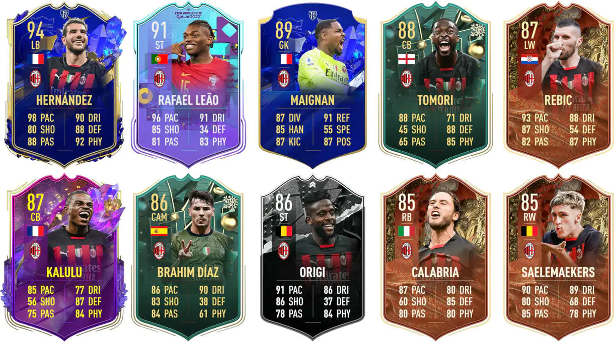 Ejemplos versiones especiales competitivas o usables Milan FIFA 23 Ultimate Team