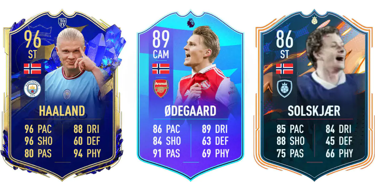 Cartas Haaland TOTY, Odegaard POTM y Solskjaer FUT Heroes (Noruega) FIFA 23 Ultimate Team