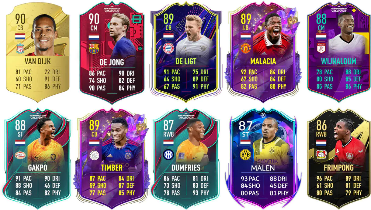 Ejemplos cartas competitivas Países Bajos FIFA 23 Ultimate Team