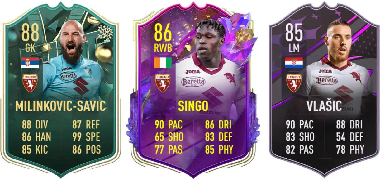 Cartas Milinkovic-Savic Winter Wildcards, Singo Future Stars y Vlasic Dúo Dinámico (Torino) FIFA 23 Ultimate Team