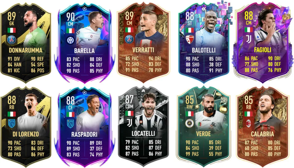 Ejemplos cartas competitivas Italia FIFA 23 Ultimate Team