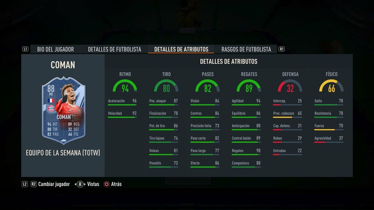 Stats in game Coman IF FIFA 23 Ultimate Team
