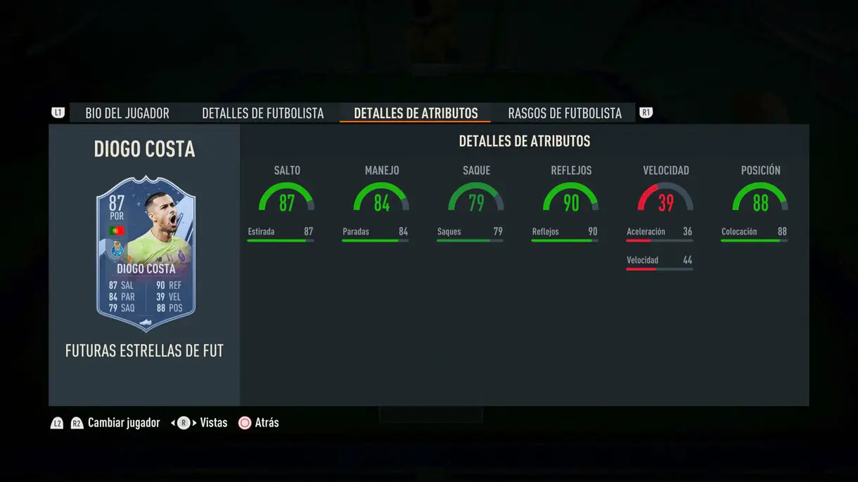 Stats in game Diogo Costa Future Stars FIFA 23 Ultimate Team