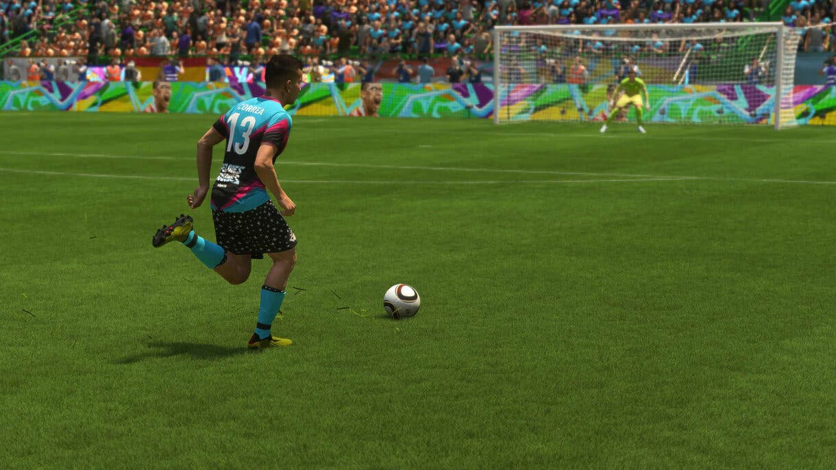 Imagen de partido de FIFA 23 Ultimate Team mostrando a Ángel Correa con la equipación de Pelones Jugones (de colores azul y negro)
