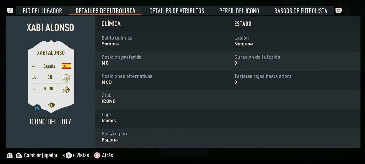 Detalles de futbolista de Xabi Alonso Icono del TOTY FIFA 23 Ultimate Team