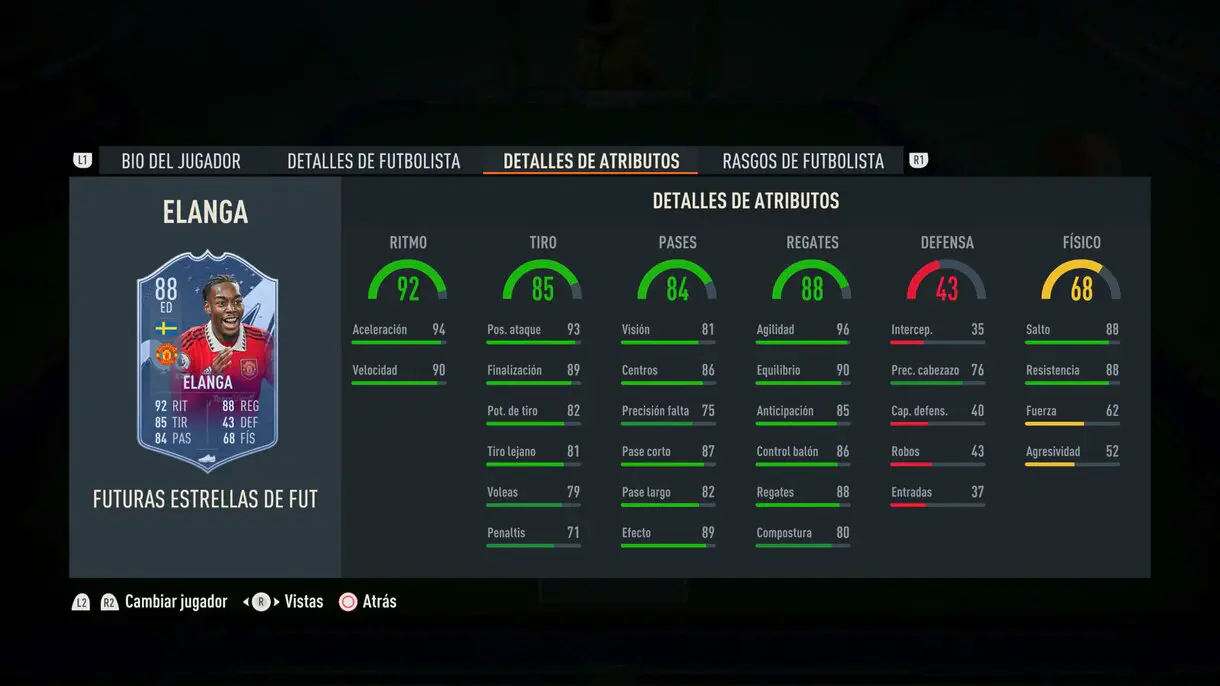 Stats in game Elanga Future Stars FIFA 23 Ultimate Team