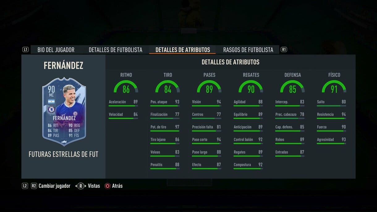 Stats in game Enzo Fernández Future Stars FIFA 23 Ultimate Team
