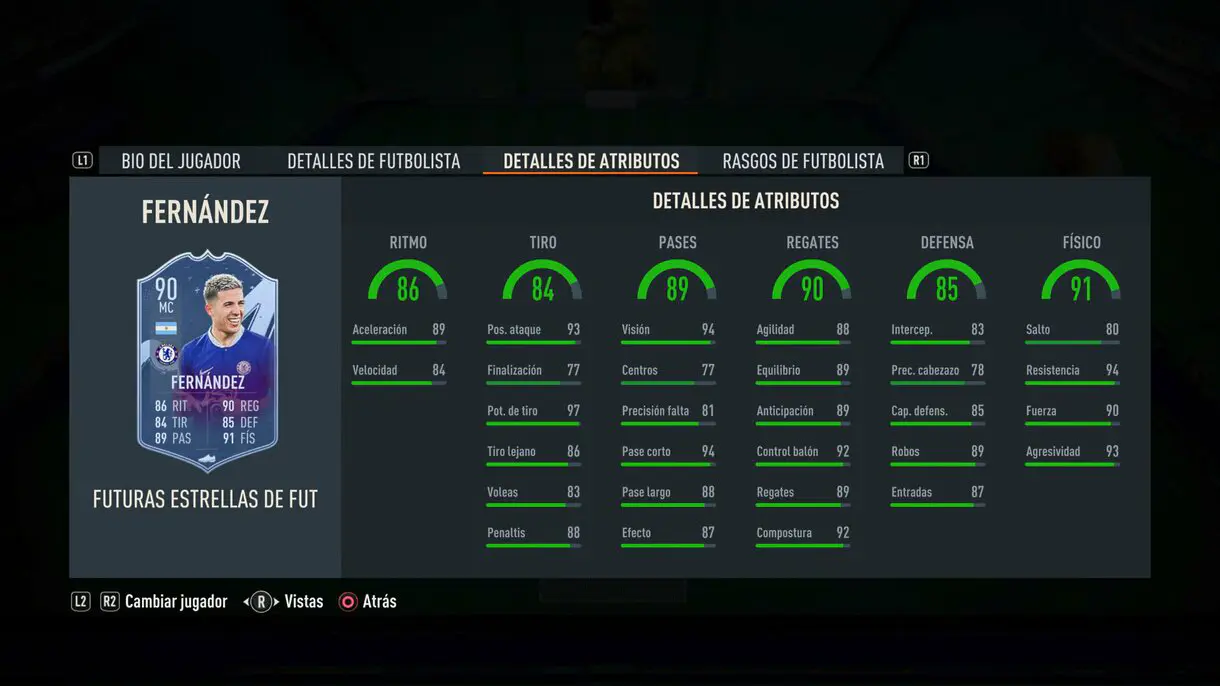 Stats in game Enzo Fernández Future Stars FIFA 23 Ultimate Team