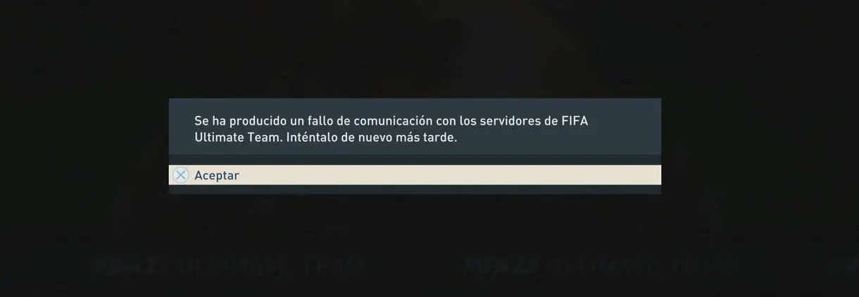 Mensaje de fallo de comunicación con los servidores FIFA 23 Ultimate Team