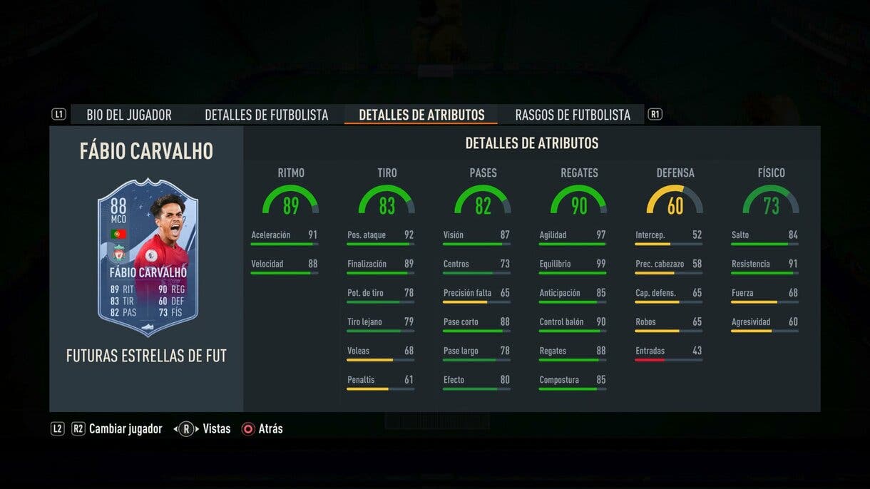 Stats in game Fábio Carvalho Future Stars FIFA 23 Ultimate Team