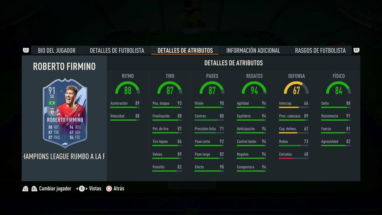 Stats in game Firmino RTTF FIFA 23 Ultimate Team
