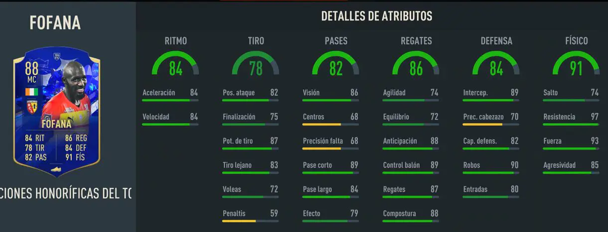 Stats in game Fofana Menciones Honoríficas del TOTY FIFA 23 Ultimate Team
